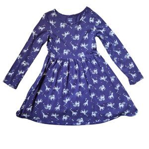 Jumping Beans Girls' Long Sleeve Unicorn Stars Skater Dress Size 6X Purple White